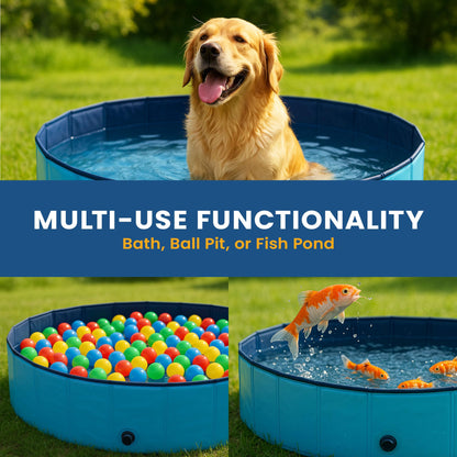 Foldable Paddling Pool for Dogs & Kids Blue