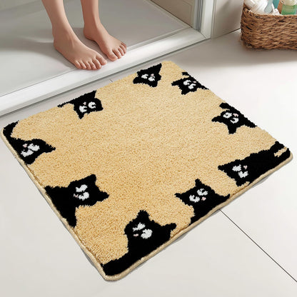 Cute Cat Bath Mat, Unique Blue Small Fun Bathroom Rug