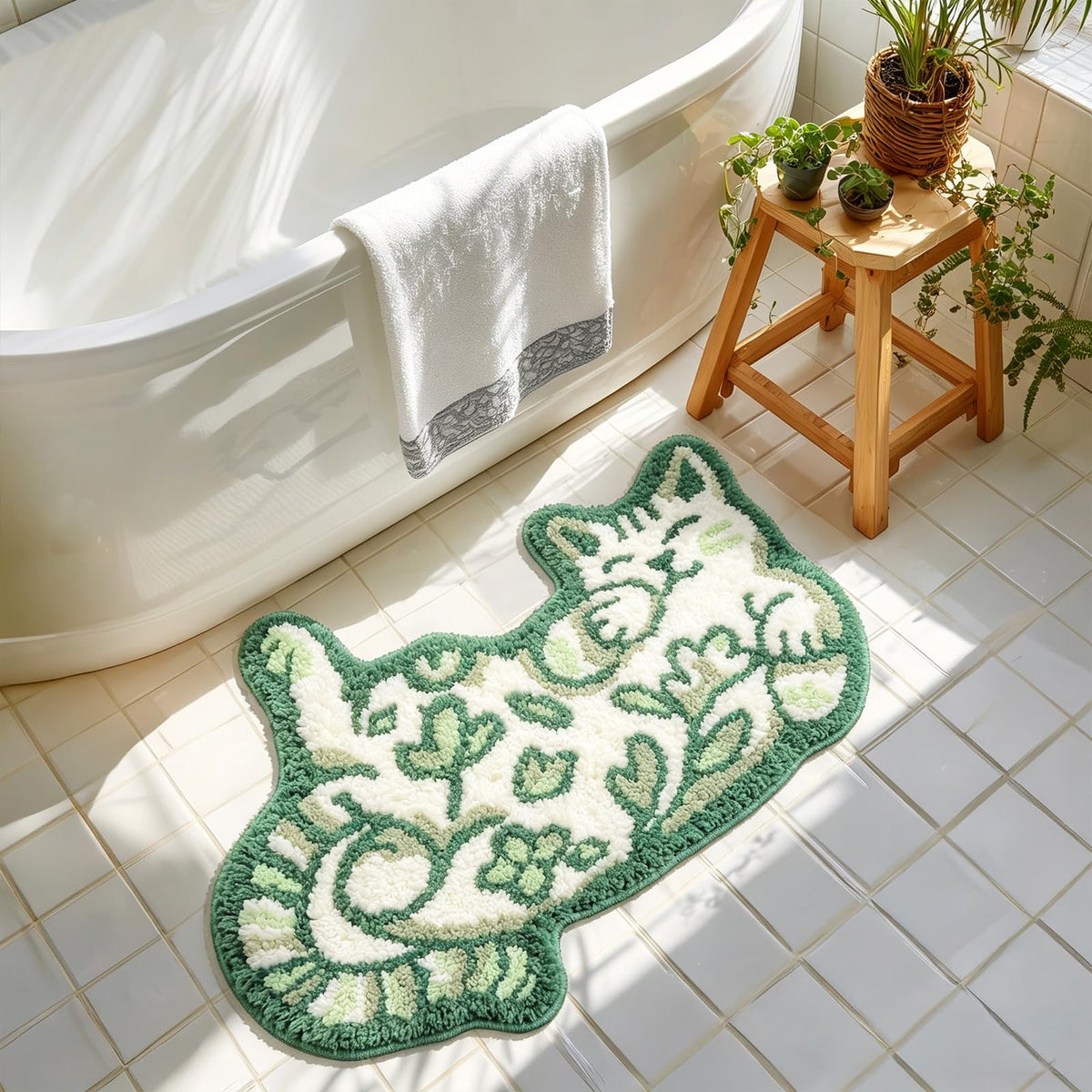 Cute Cat Bath Mat, Unique Blue Small Fun Bathroom Rug