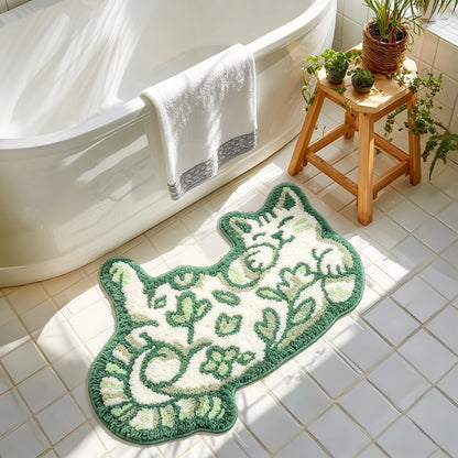 Cute Cat Bath Mat, Unique Blue Small Fun Bathroom Rug