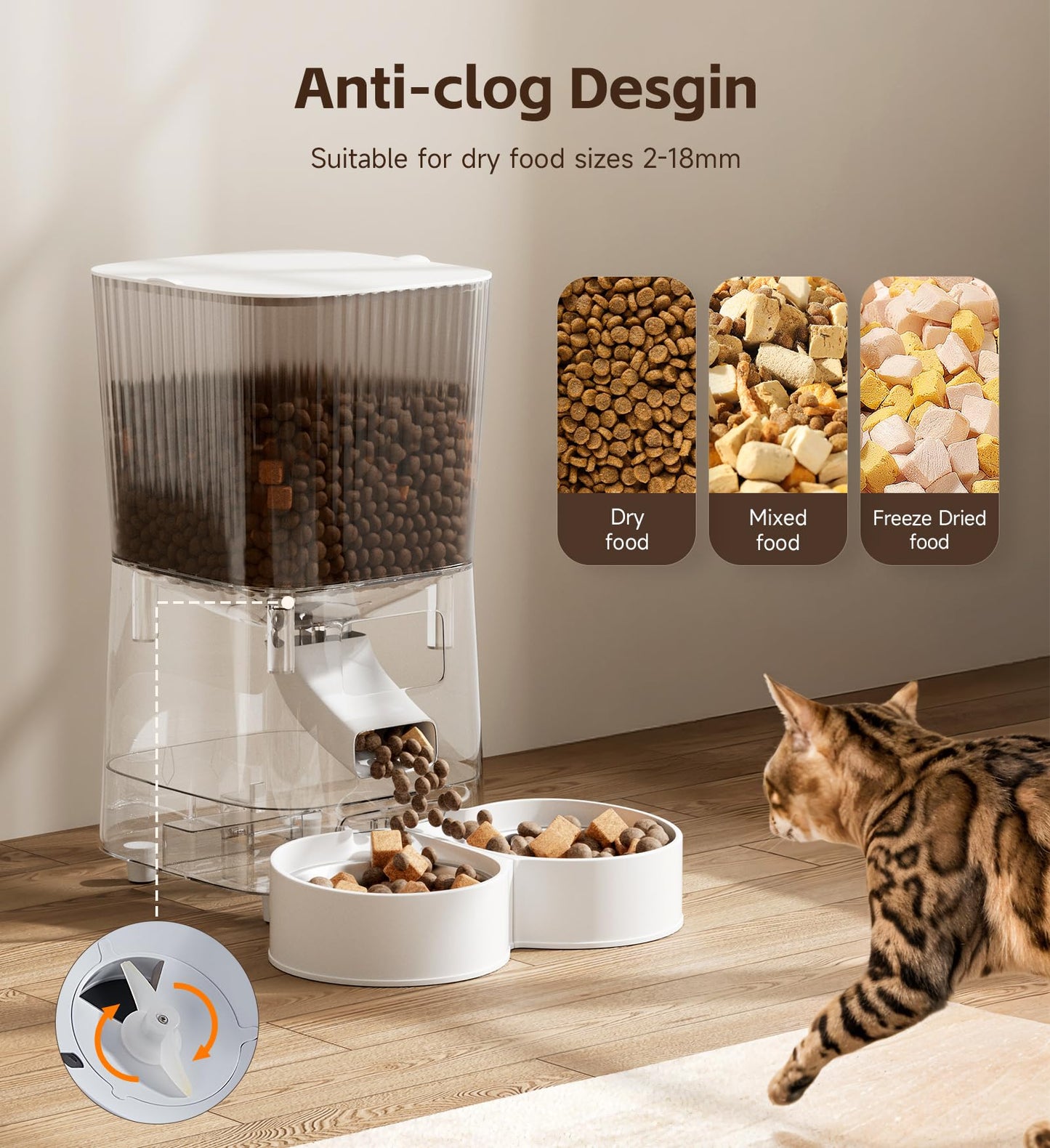5L Cat Feeder Automatic with Timer, Automatic Cat Feeder, 1-9 Meals Per Day, Cats Food Dispenser with 2 Bowl, Auto Pet Feeder for 2 kittens and Small Dogs, Dual Power Supply