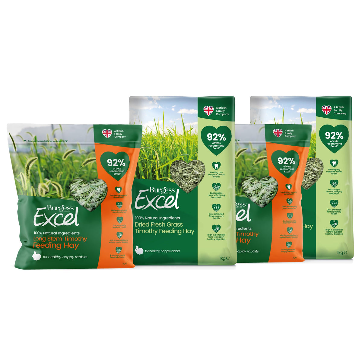 Burgess Excel Feeding Hay Dried Fresh Grass & Long Stem Hay for Rabbits 2kg