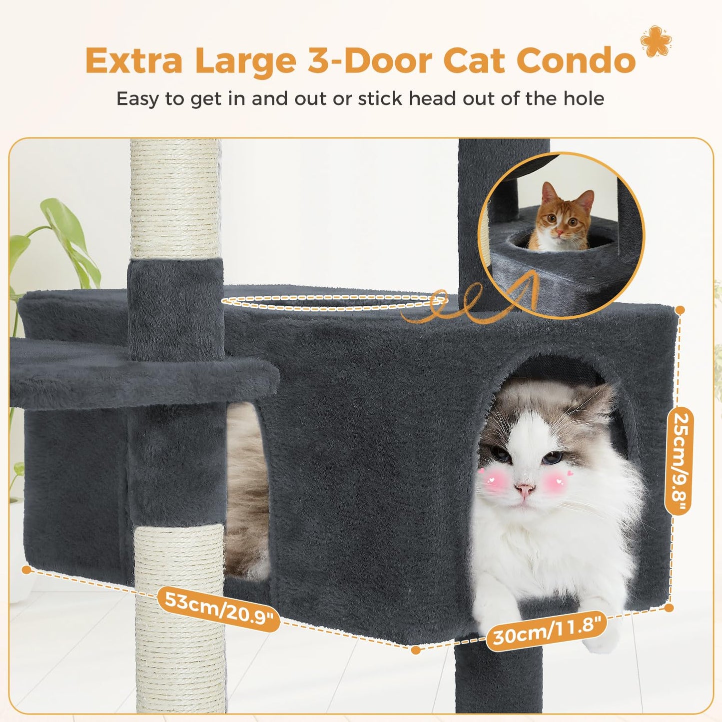PAWZ Road Cat Tree for Large Cats, 184cm Tall Cat Tower with Large Condo