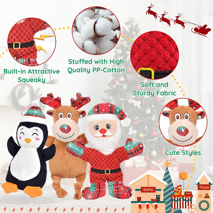 3 Pack Christmas Dog Toys Squeaky Dog Toys Christmas Pet Stuffed Plush Toys Interactive Durable Dogs Chew Toys for Medium Small Large Dogs