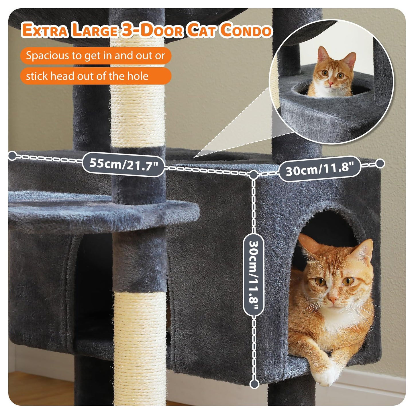 PAWZ Road Cat Tree for Large Cats, 184cm Tall Cat Tower with Large Condo