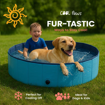 Foldable Paddling Pool for Dogs & Kids Blue