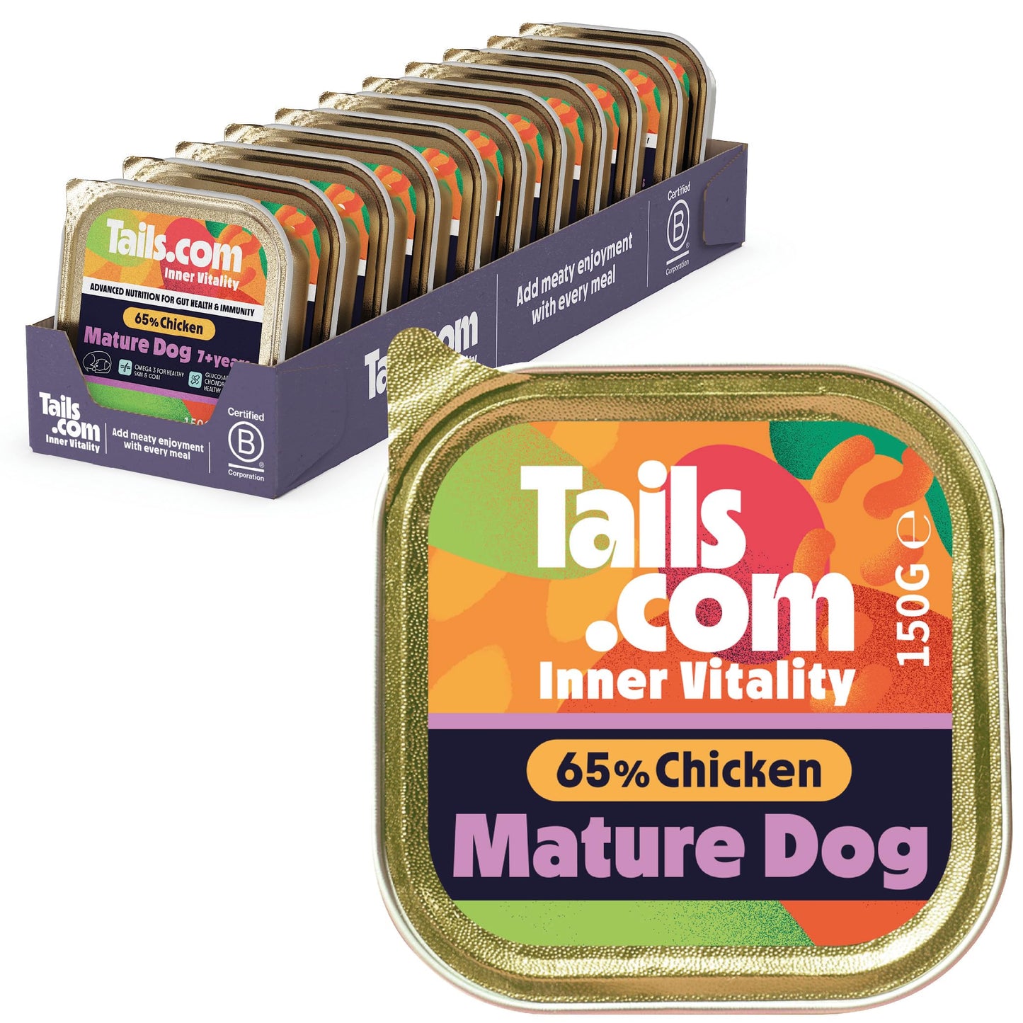 Tails.com Inner Vitality • Wet Dog Food 11 x 150g • Sensitive Chicken & Cod • Adult 1-7 years • Grain Free Recipe • Made with natural ingredients • Contains Omega 3 to Support Skin and Coat