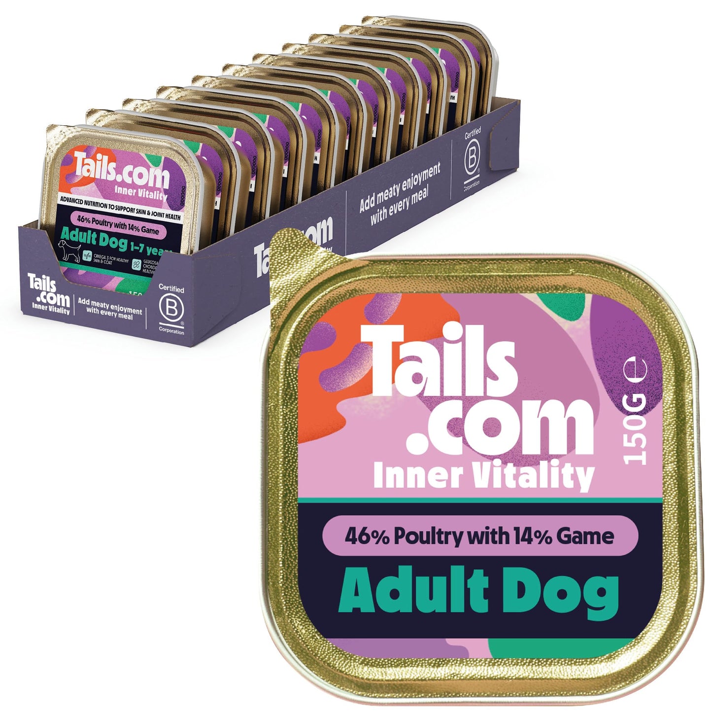 Tails.com Inner Vitality • Wet Dog Food 11 x 150g • Sensitive Chicken & Cod • Adult 1-7 years • Grain Free Recipe • Made with natural ingredients • Contains Omega 3 to Support Skin and Coat