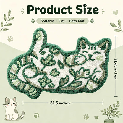 Cute Cat Bath Mat, Unique Blue Small Fun Bathroom Rug