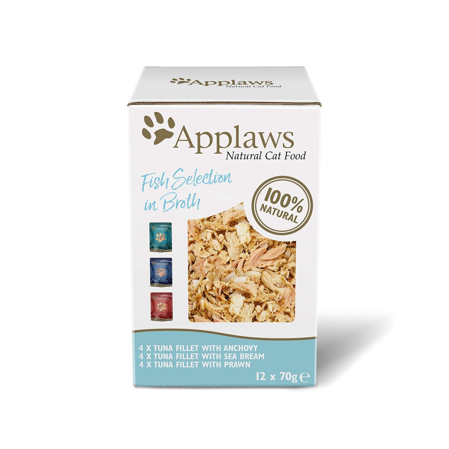 Applaws 100% Natural Wet Cat Food, Pouch Multipack Tuna Selection in Broth, 70 g (12 x 70 g Pouches)