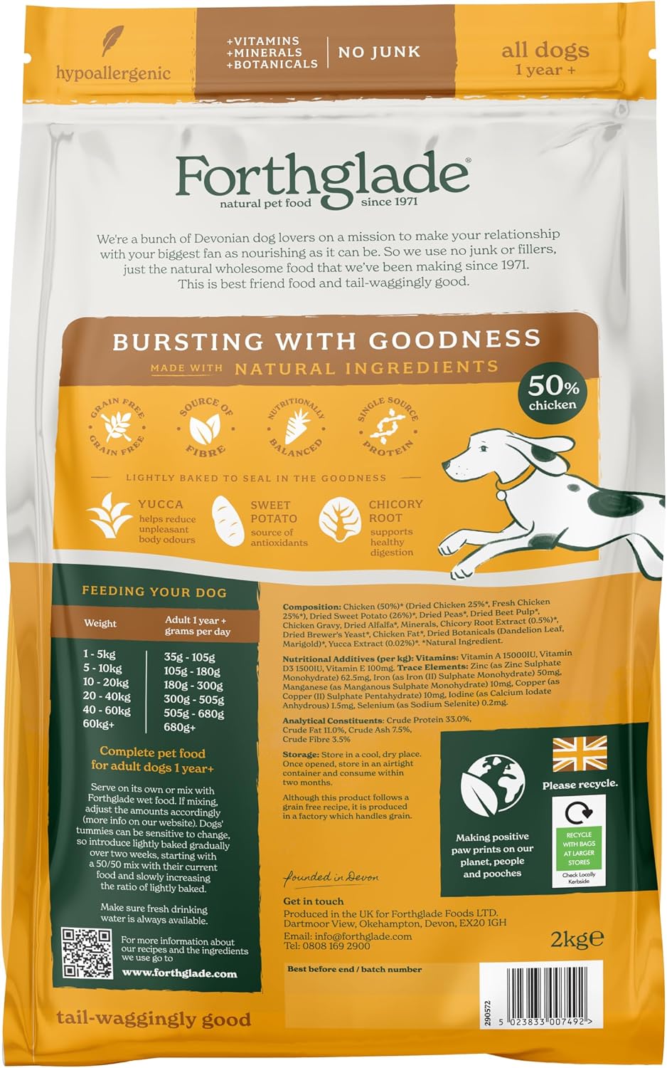 Forthglade Dry Dog Food, Lightly Baked, (6kg), Hypoallergenic and Grain Free Dog Food, Adult 1 Year +, Chicken With Sweet Potato, Complete and Balanced Meal, 50% Single Source Protein