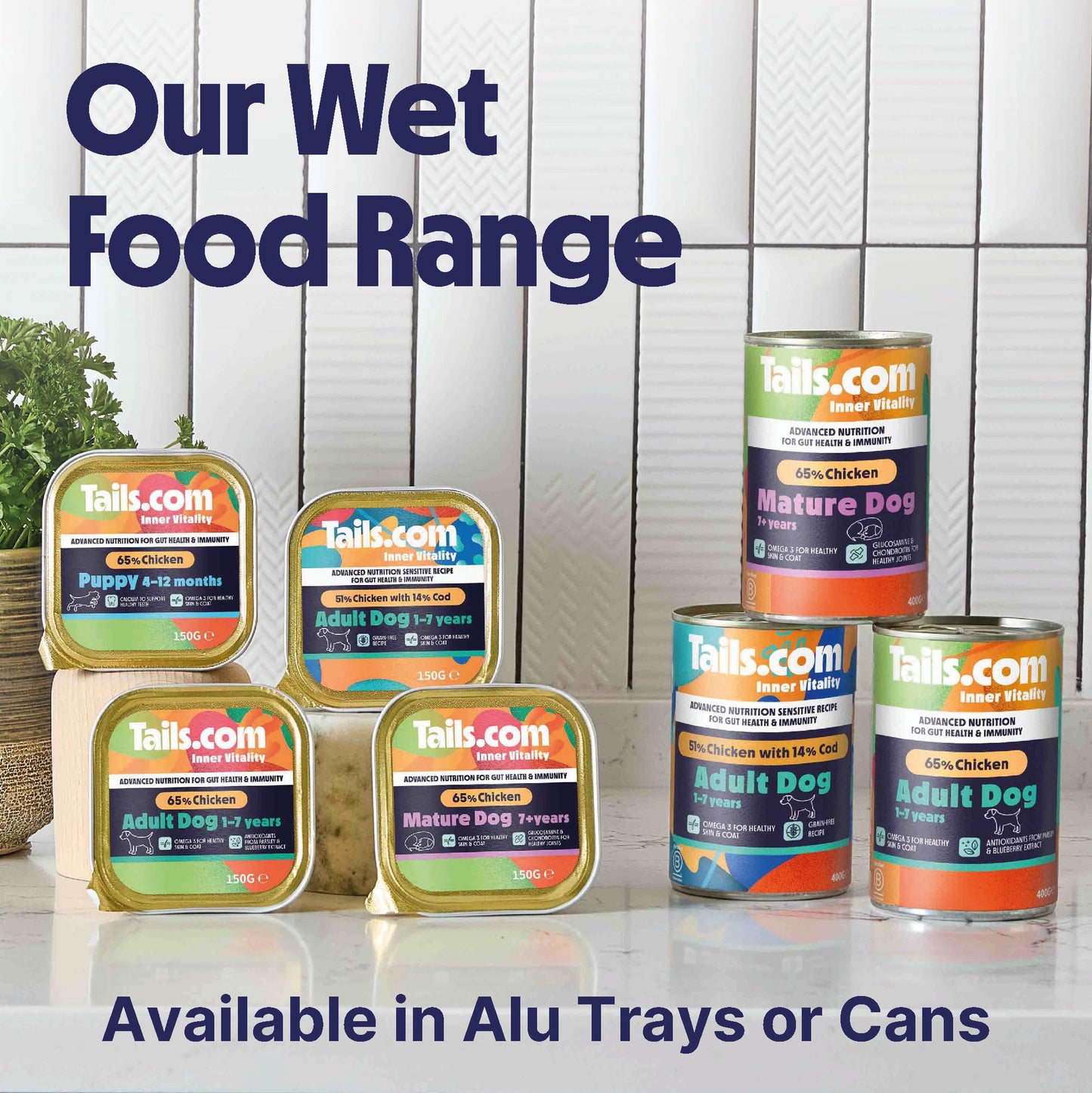 Tails.com Inner Vitality • Wet Dog Food 11 x 150g • Sensitive Chicken & Cod • Adult 1-7 years • Grain Free Recipe • Made with natural ingredients • Contains Omega 3 to Support Skin and Coat