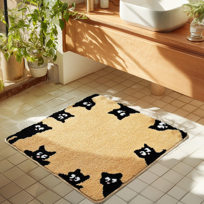Cute Cat Bath Mat, Unique Blue Small Fun Bathroom Rug