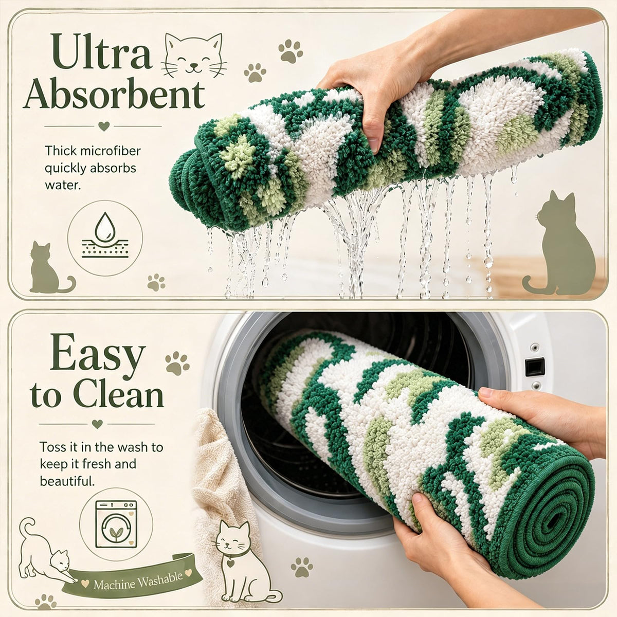 Cute Cat Bath Mat, Unique Blue Small Fun Bathroom Rug