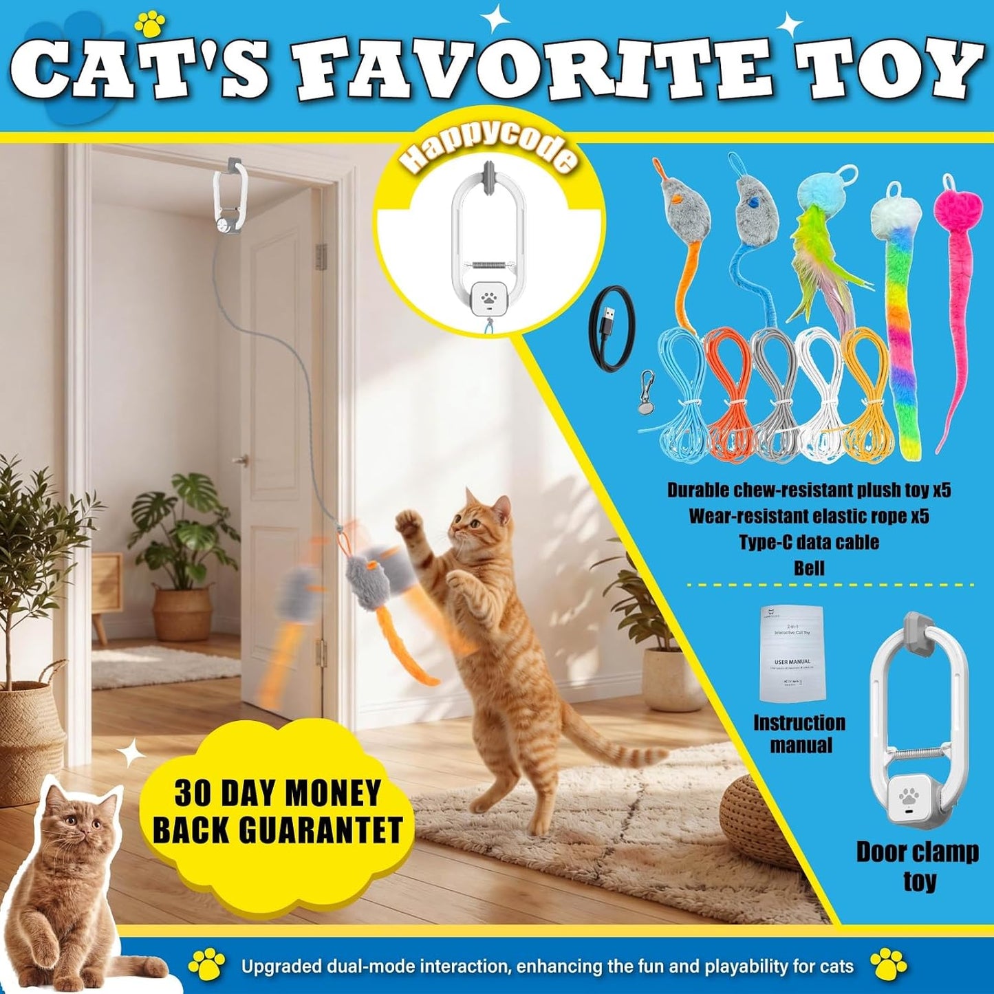 Interactive Cat Toy, Electric Cat Teaser, Door Clip, 2 Motion Modes,grey