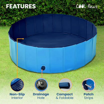 Foldable Paddling Pool for Dogs & Kids Blue