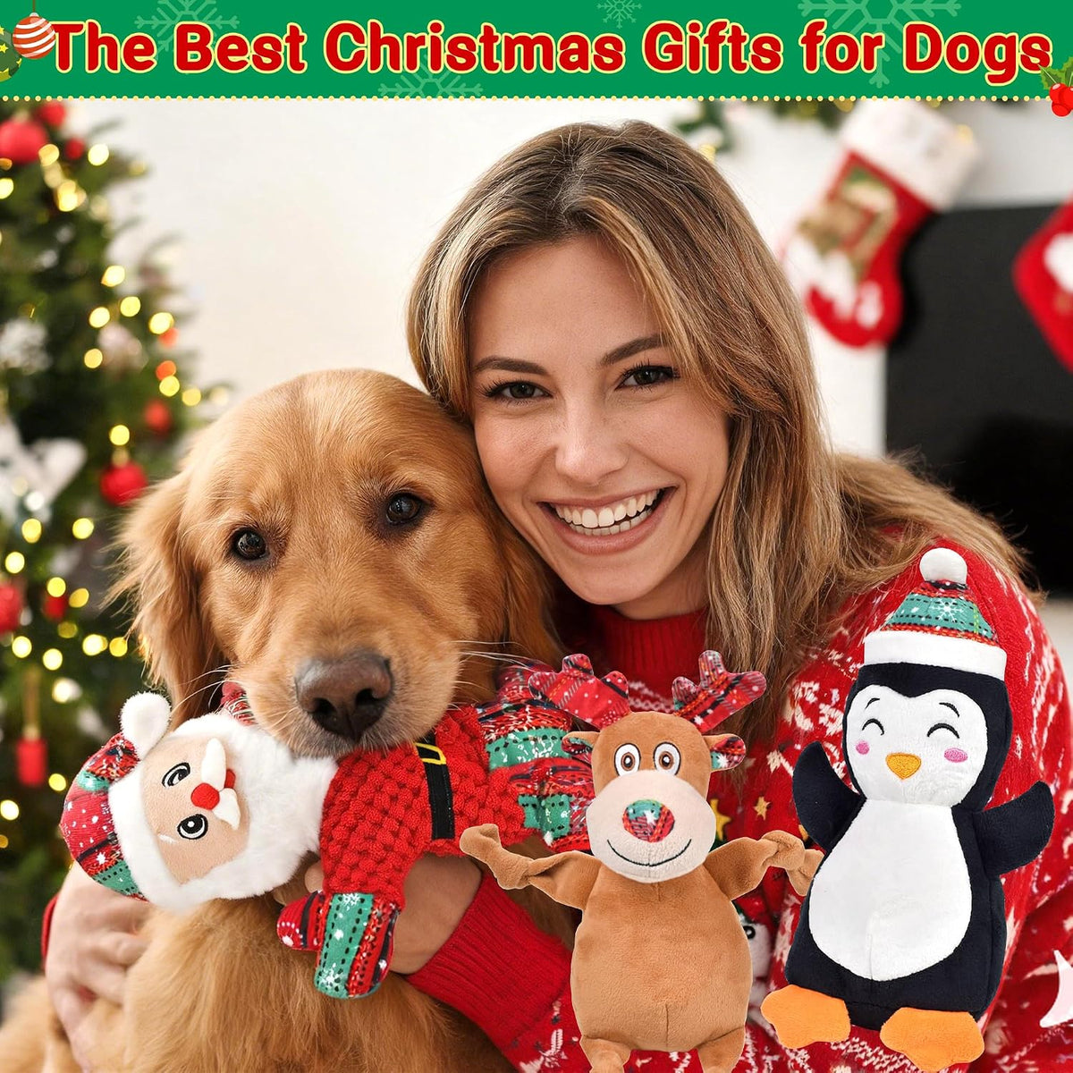 3 Pack Christmas Dog Toys Squeaky Dog Toys Christmas Pet Stuffed Plush Toys Interactive Durable Dogs Chew Toys for Medium Small Large Dogs