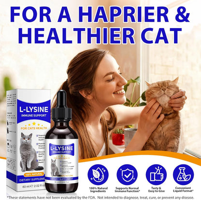 Lysine for Cats, L-Lysine Supplement Liquid Drops for Cats Supports Immune & Respiratory Health,Helps with Sneezing, Eye Discharge and Watery Eyes