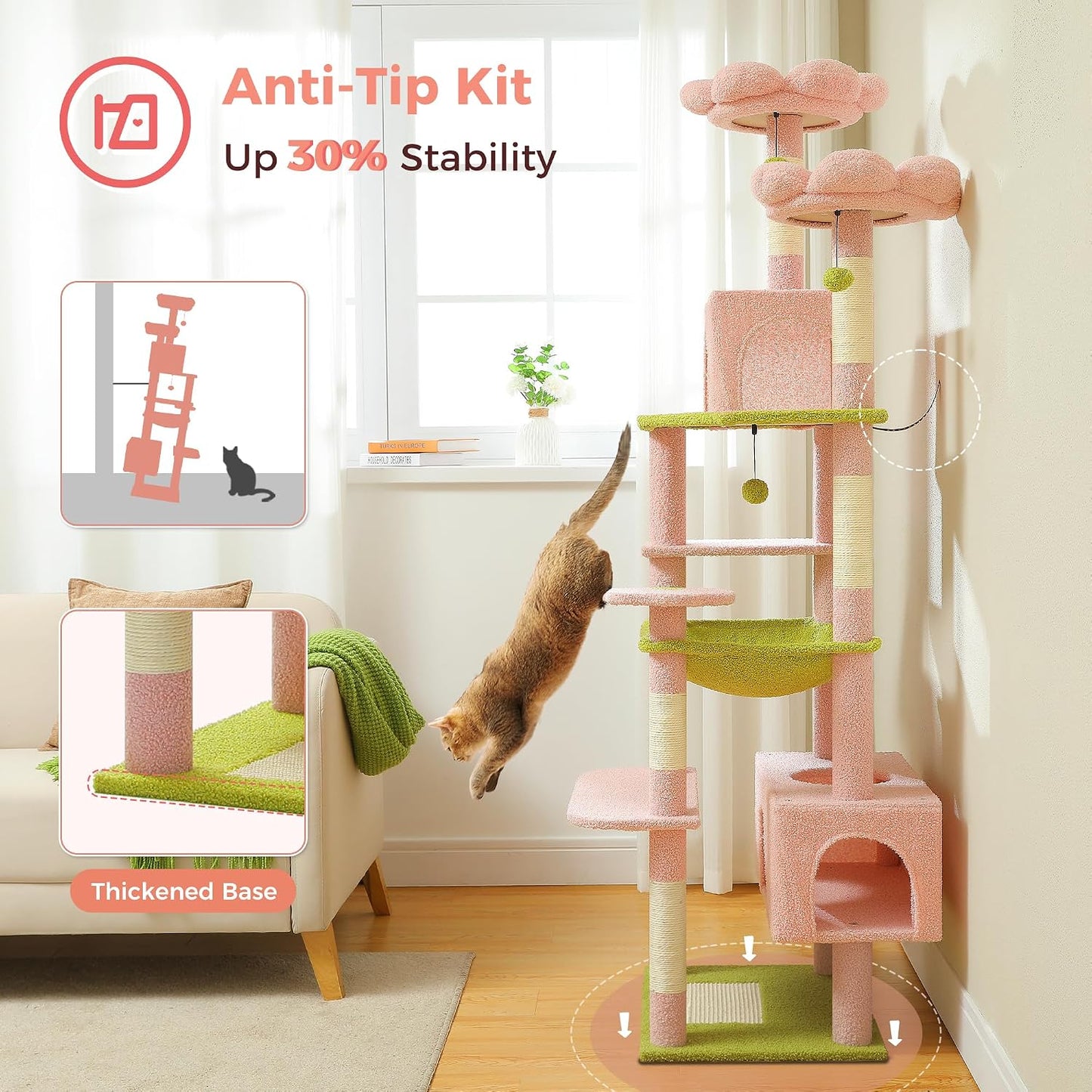 PAWZ Road Cat Tree for Large Cats, 184cm Tall Cat Tower with Large Condo