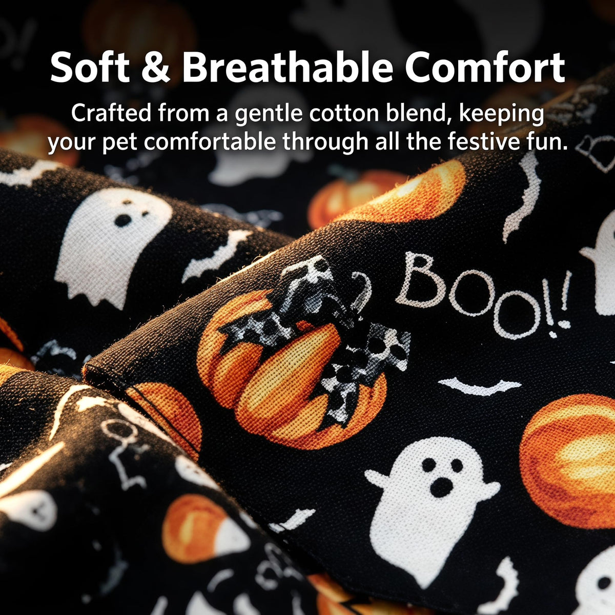 2Pcs Dog Halloween Costume, Pet Triangle Bandana, Black Orange Pumpkin Ghost Print Soft Bandanas, for Large Medium Small Dogs Cats, Halloween Cosplay Party Costumes, Holiday Photo Accessories