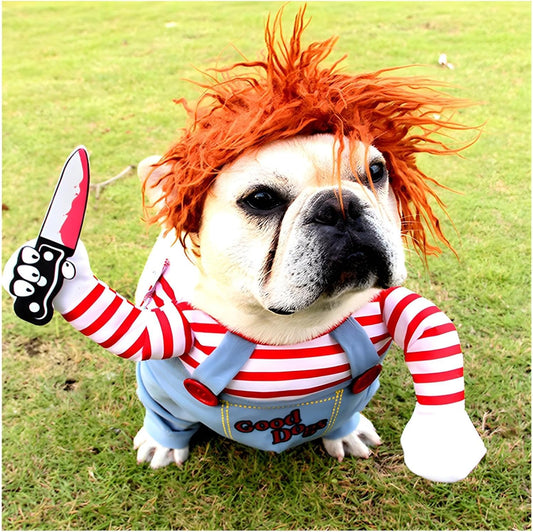 DELIFUR Dog Chucky Costume Pet Halloween Clothes Cat Cosplay Party Suit Funny Dog Costume Small to Large Dogs(S)