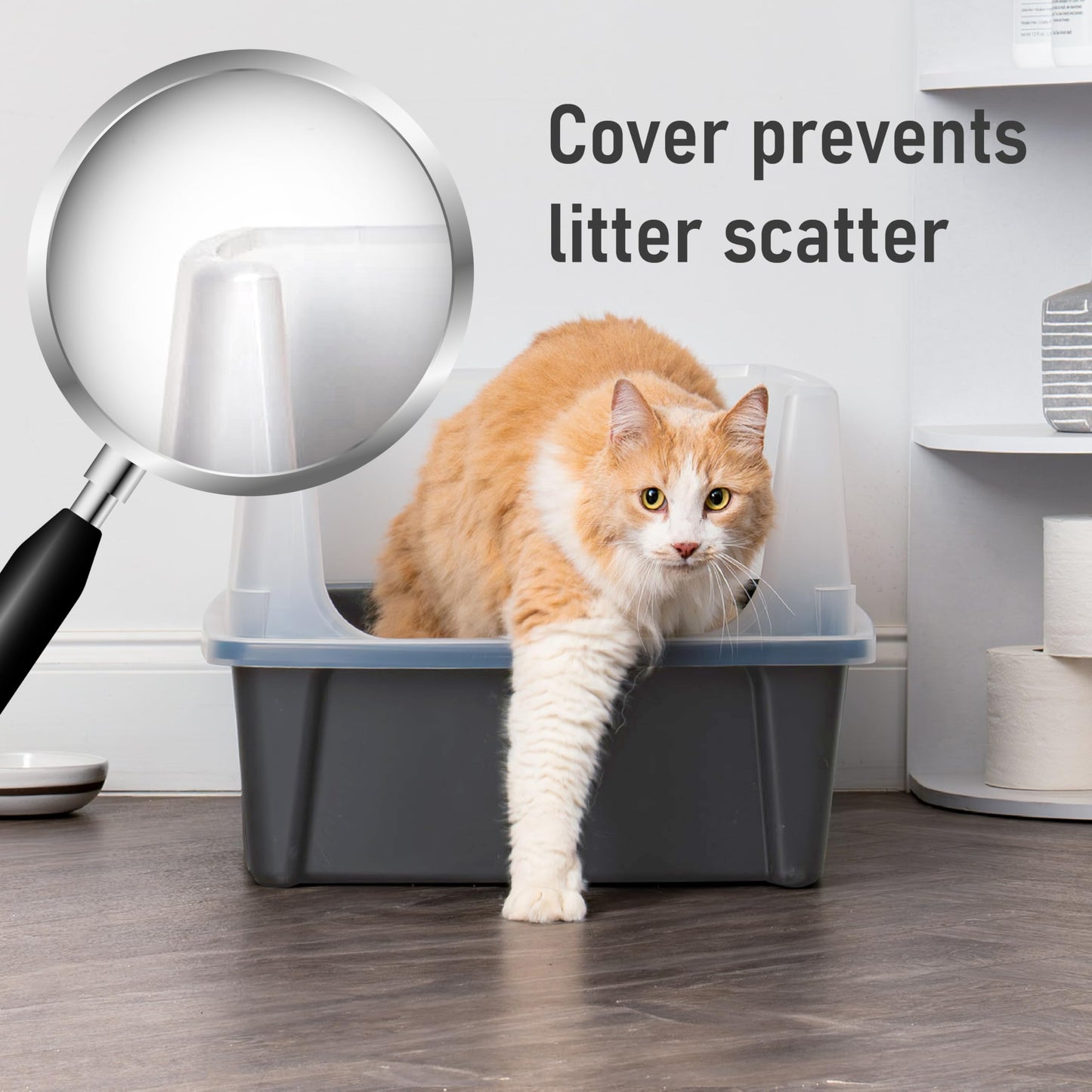 Iris Ohyama Cat Litter Tray with Scoop, Grey, Easy to Clean, Cat Litter Box, Detachable Spill Preventing Walls, For Kittens, Adult Cats, Rabbits, BPA Free, Open Top, Modern, CLH-12