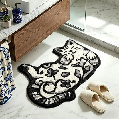 Cute Cat Bath Mat, Unique Blue Small Fun Bathroom Rug