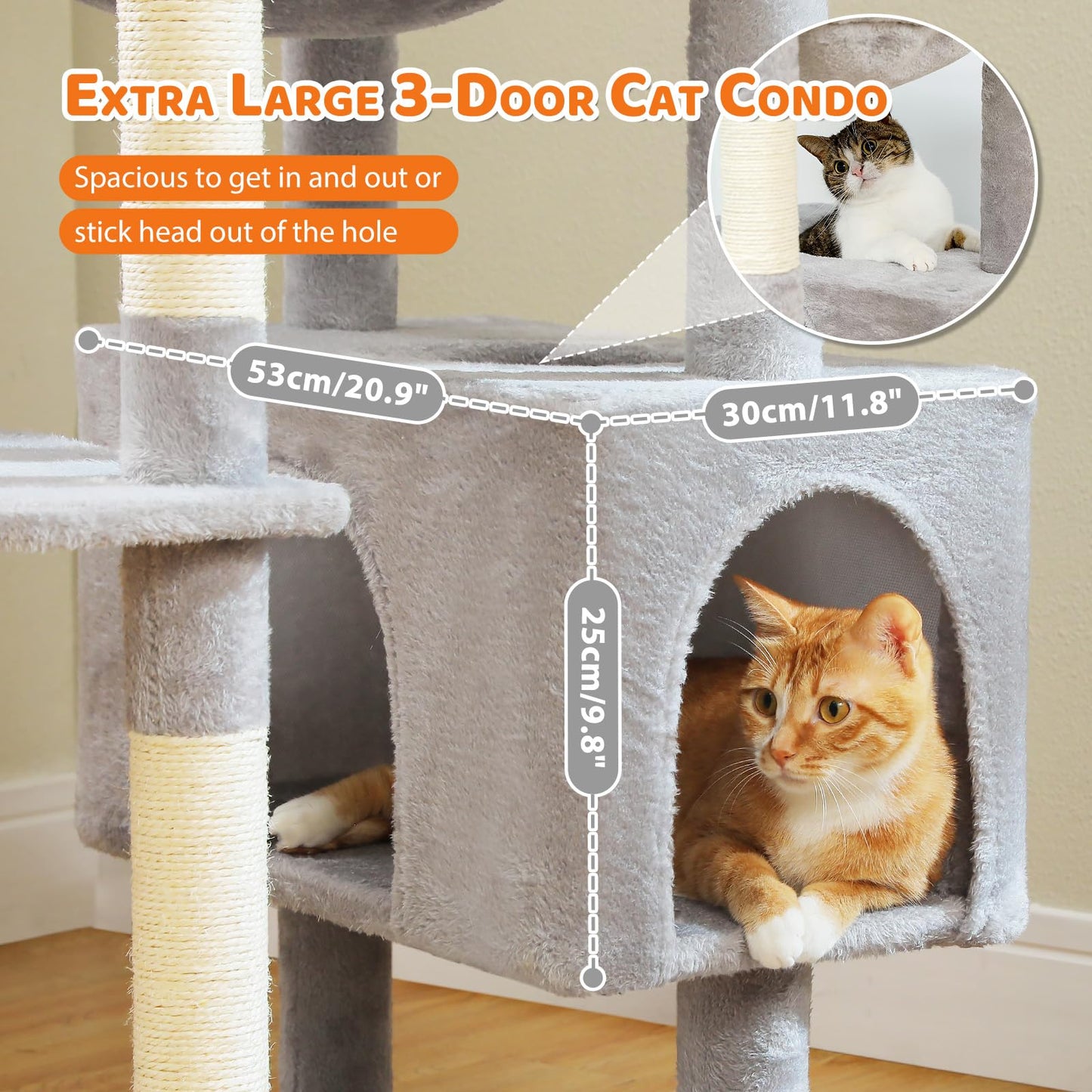 PAWZ Road Cat Tree for Large Cats, 184cm Tall Cat Tower with Large Condo