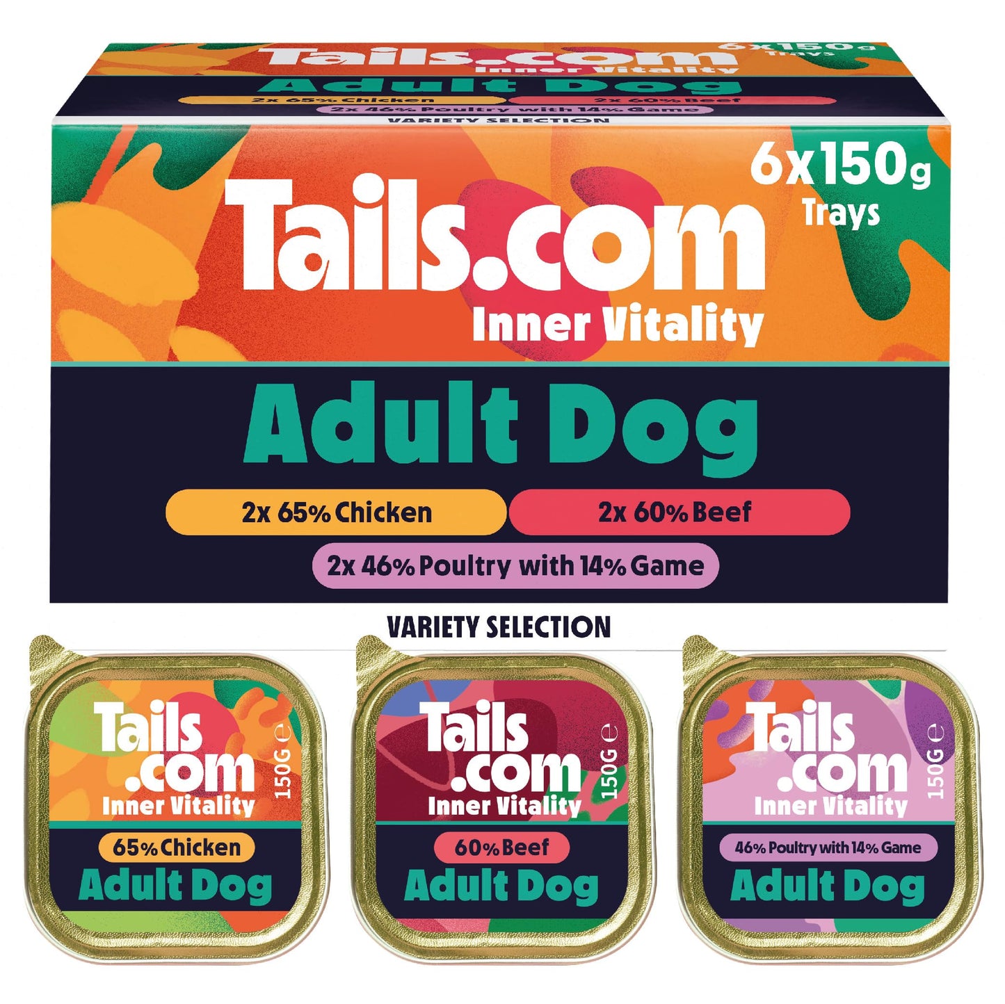 Tails.com Inner Vitality • Wet Dog Food 11 x 150g • Sensitive Chicken & Cod • Adult 1-7 years • Grain Free Recipe • Made with natural ingredients • Contains Omega 3 to Support Skin and Coat