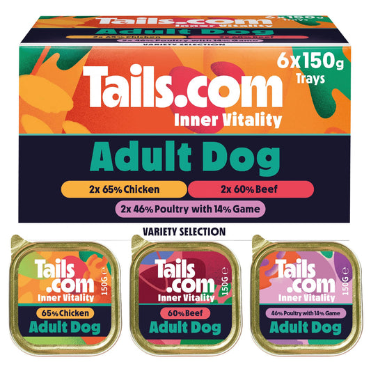 Tails.com Inner Vitality • Wet Dog Food 11 x 150g • Sensitive Chicken & Cod • Adult 1-7 years • Grain Free Recipe • Made with natural ingredients • Contains Omega 3 to Support Skin and Coat