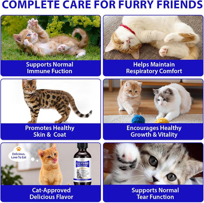Lysine for Cats, L-Lysine Supplement Liquid Drops for Cats Supports Immune & Respiratory Health,Helps with Sneezing, Eye Discharge and Watery Eyes