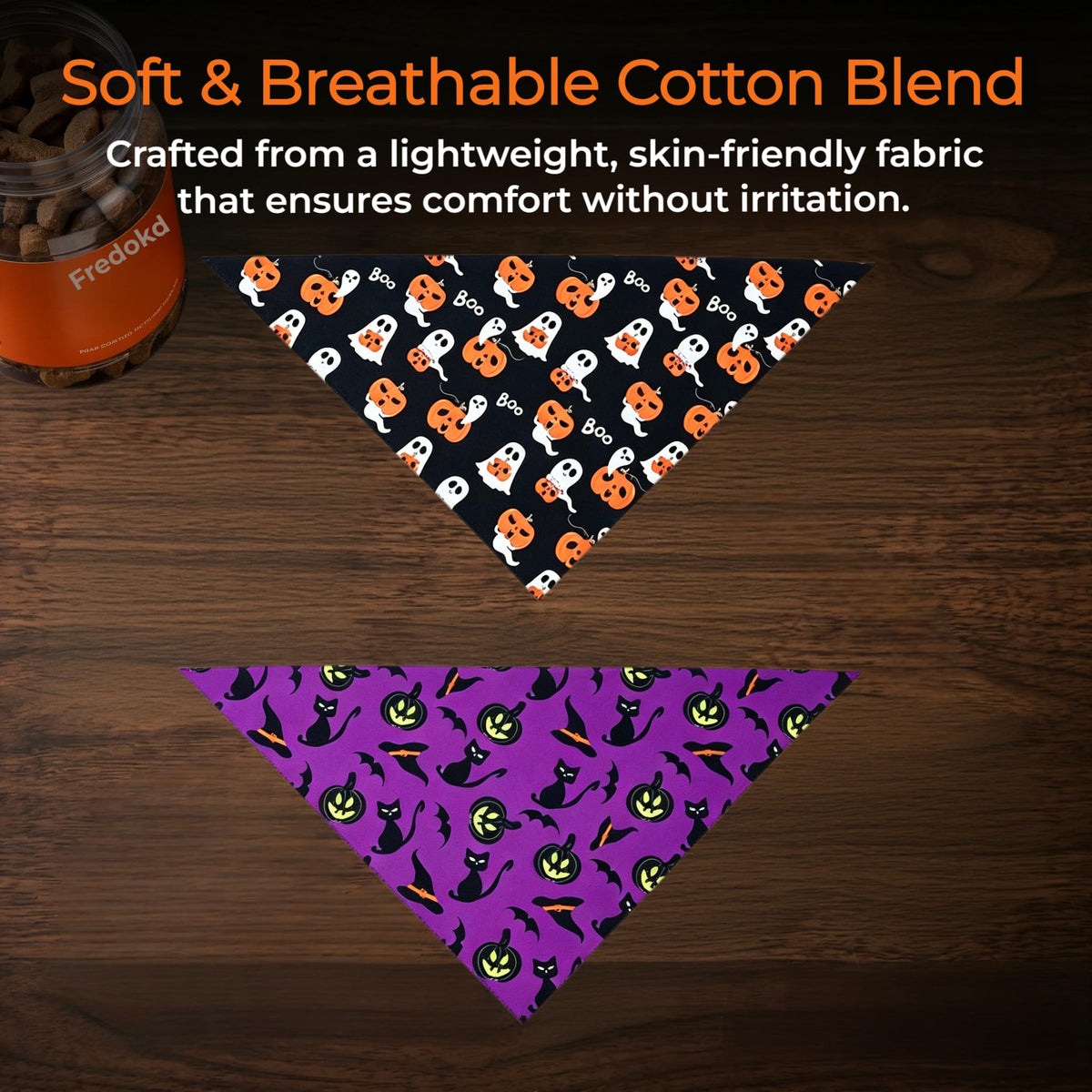 2Pcs Dog Halloween Costume, Pet Triangle Bandana, Black Orange Pumpkin Ghost Print Soft Bandanas, for Large Medium Small Dogs Cats, Halloween Cosplay Party Costumes, Holiday Photo Accessories