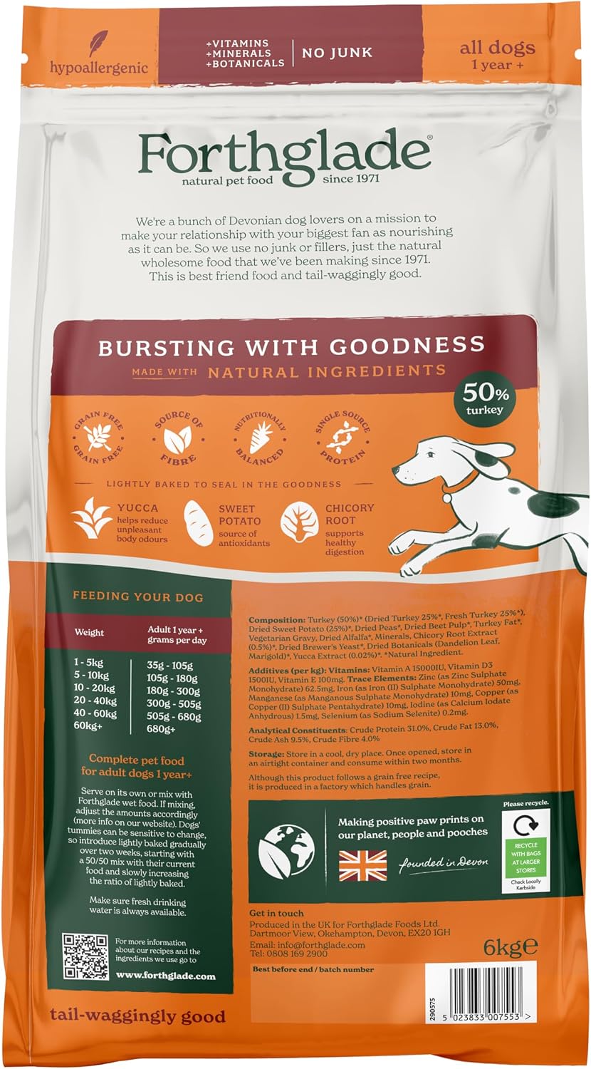 Forthglade Dry Dog Food, Lightly Baked, (6kg), Hypoallergenic and Grain Free Dog Food, Adult 1 Year +, Chicken With Sweet Potato, Complete and Balanced Meal, 50% Single Source Protein