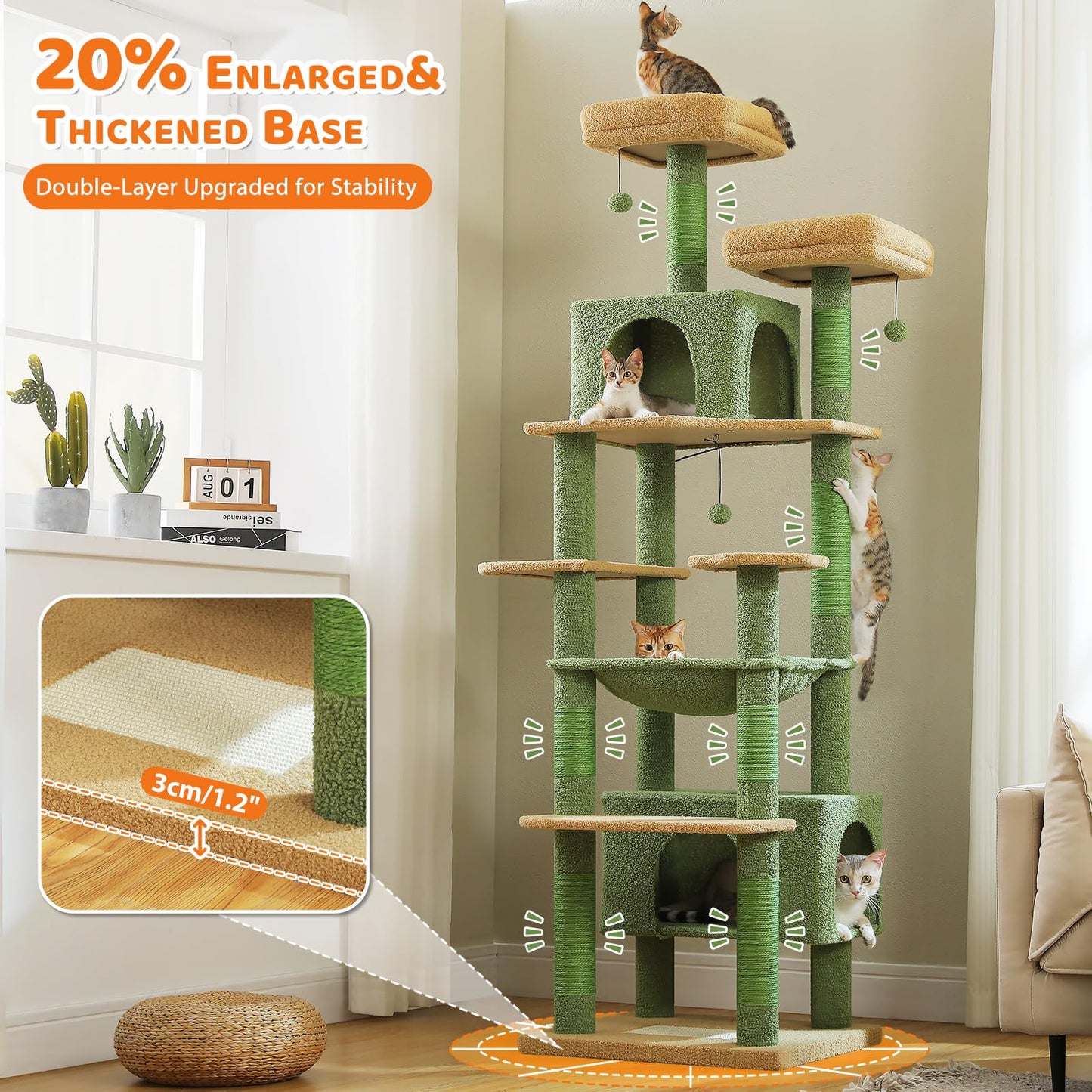 PAWZ Road Cat Tree for Large Cats, 184cm Tall Cat Tower with Large Condo