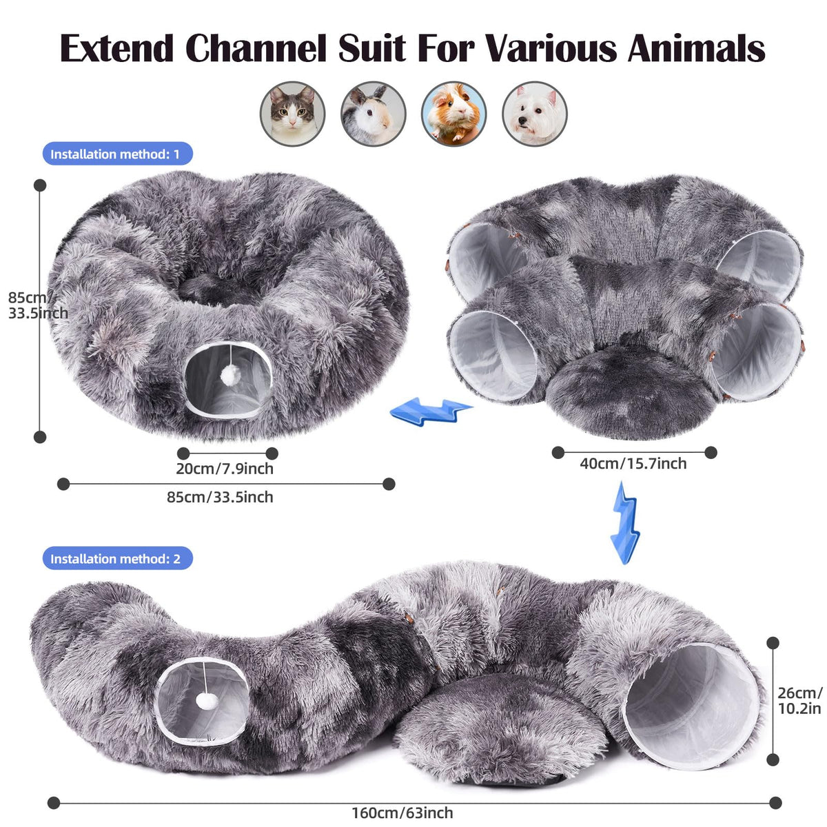 Odoland Cat Tunnel with Bed, Foldable Large Pet Donut Tunnel Bed in Linen