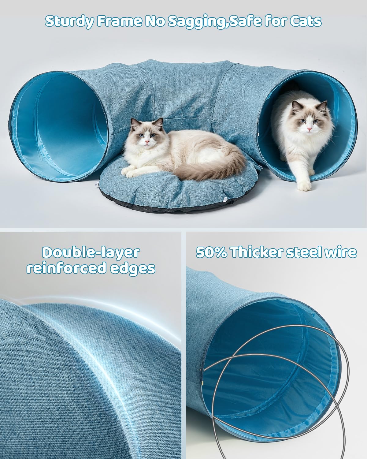 Odoland Cat Tunnel with Bed, Foldable Large Pet Donut Tunnel Bed in Linen