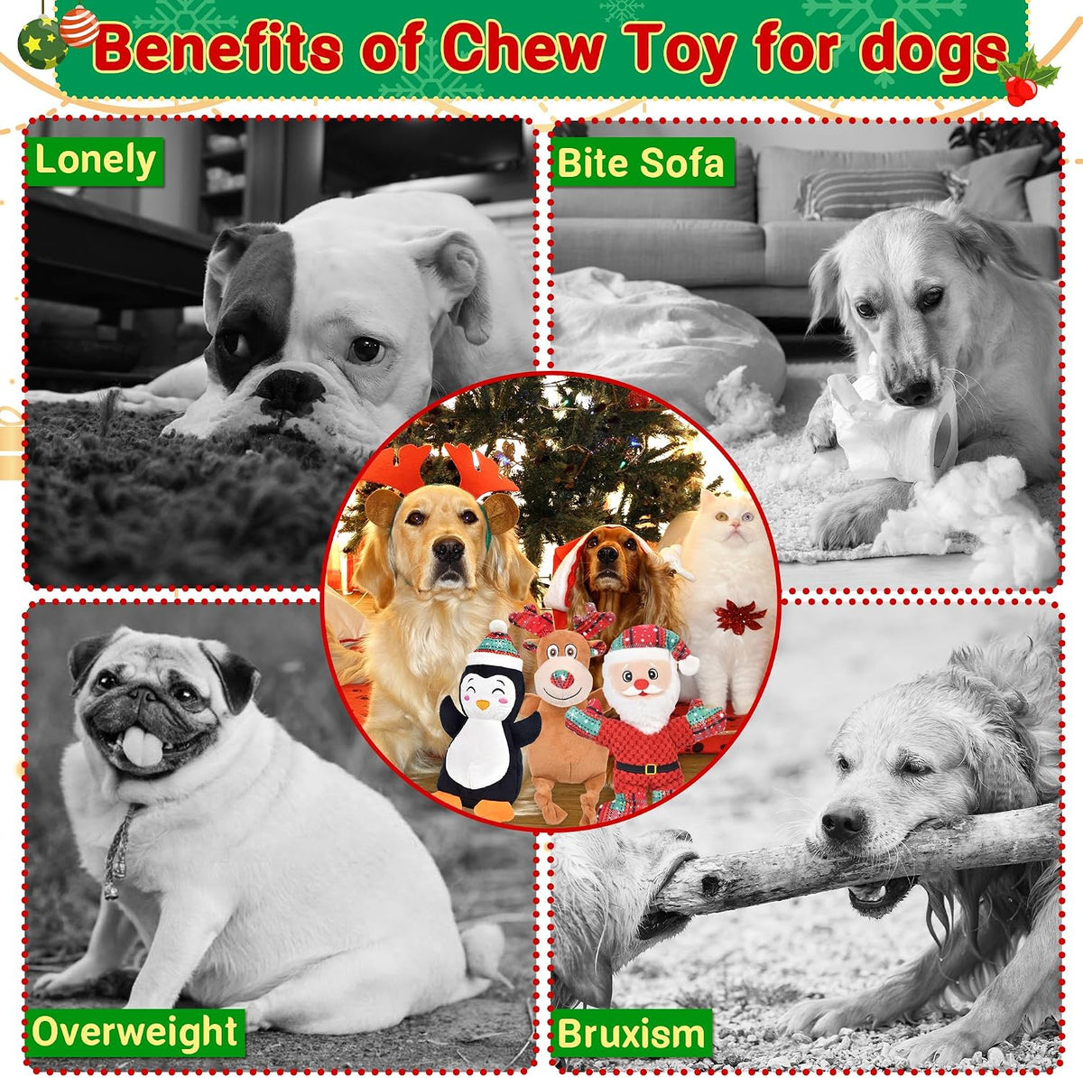 3 Pack Christmas Dog Toys Squeaky Dog Toys Christmas Pet Stuffed Plush Toys Interactive Durable Dogs Chew Toys for Medium Small Large Dogs