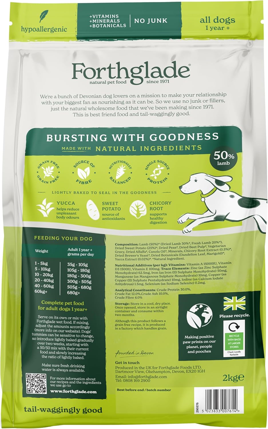 Forthglade Dry Dog Food, Lightly Baked, (6kg), Hypoallergenic and Grain Free Dog Food, Adult 1 Year +, Chicken With Sweet Potato, Complete and Balanced Meal, 50% Single Source Protein