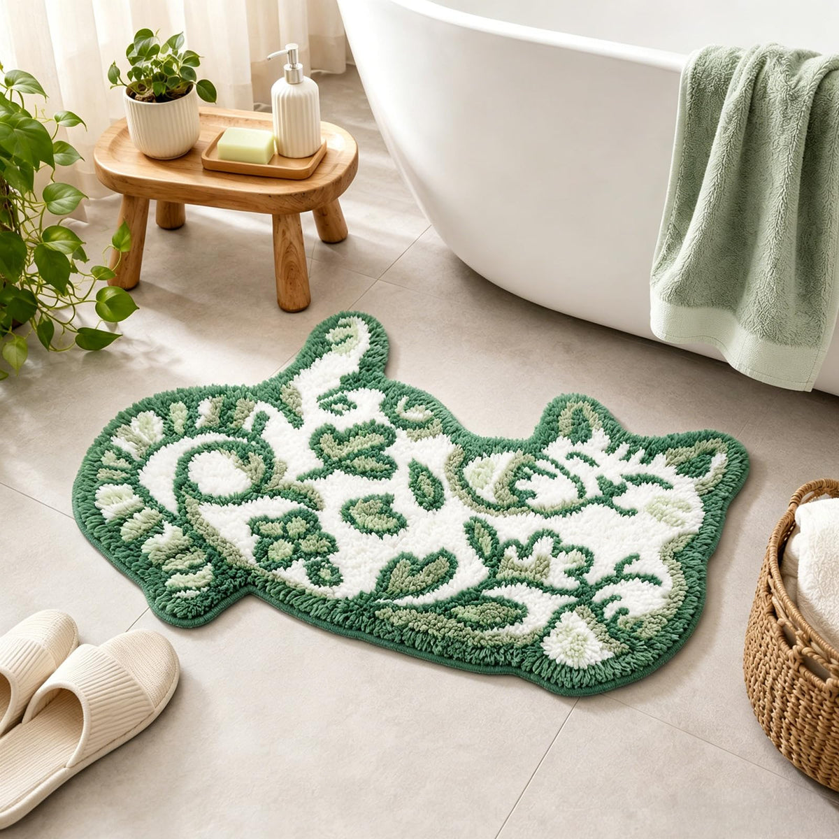 Cute Cat Bath Mat, Unique Blue Small Fun Bathroom Rug
