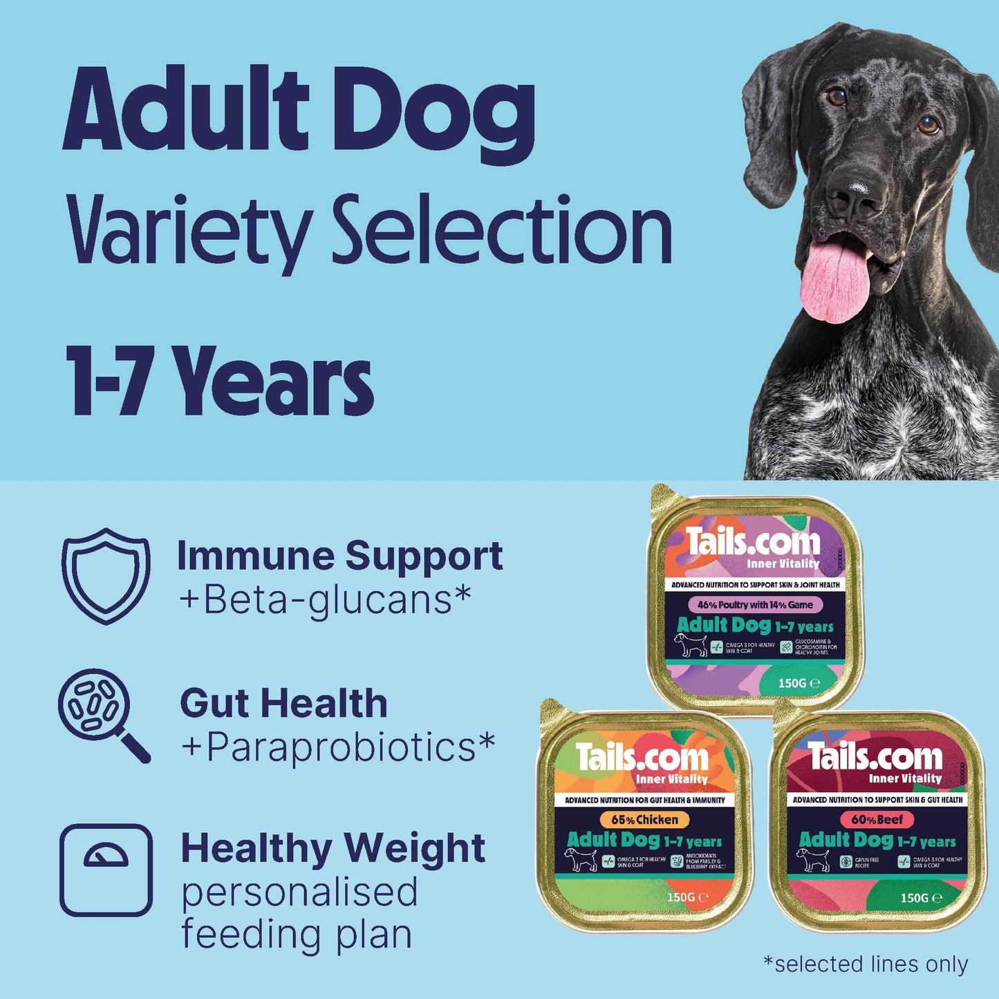 Tails.com Inner Vitality • Wet Dog Food 11 x 150g • Sensitive Chicken & Cod • Adult 1-7 years • Grain Free Recipe • Made with natural ingredients • Contains Omega 3 to Support Skin and Coat