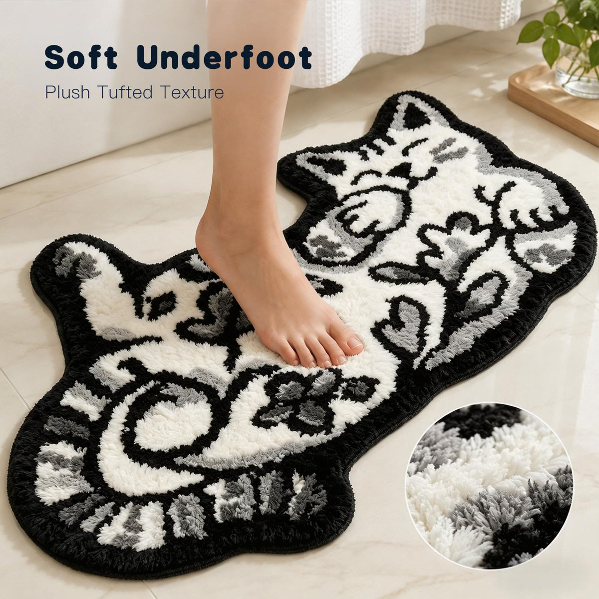 Cute Cat Bath Mat, Unique Blue Small Fun Bathroom Rug