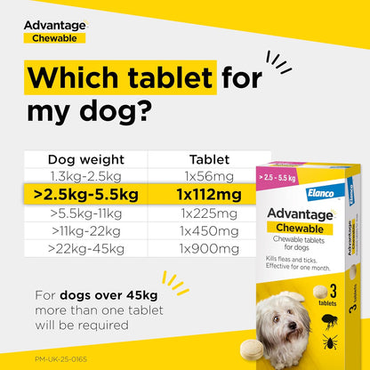 Chewable Flea & Tick Treatment Tablets for Dogs 2.5-5.5kg 3 Pack