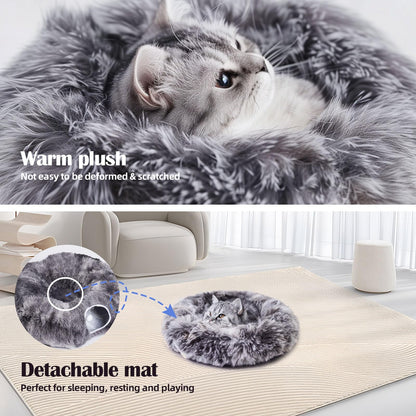 Odoland Cat Tunnel with Bed, Foldable Large Pet Donut Tunnel Bed in Linen