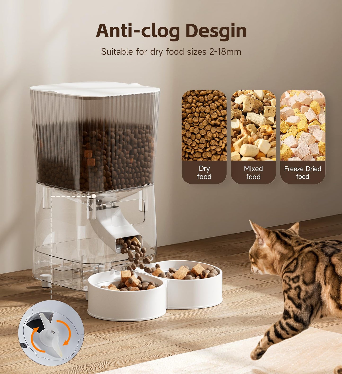 5L Cat Feeder Automatic with Timer, Automatic Cat Feeder, 1-9 Meals Per Day, Cats Food Dispenser with 2 Bowl, Auto Pet Feeder for 2 kittens and Small Dogs, Dual Power Supply