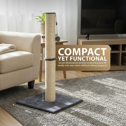 Rex & Roxy Cat Scratching Post 80CM | Tall Sisal Scratch Pole For Indoor Cats | Plush Base Cat Tower With Hanging Toy | Strong Post For Kittens And Large Breeds