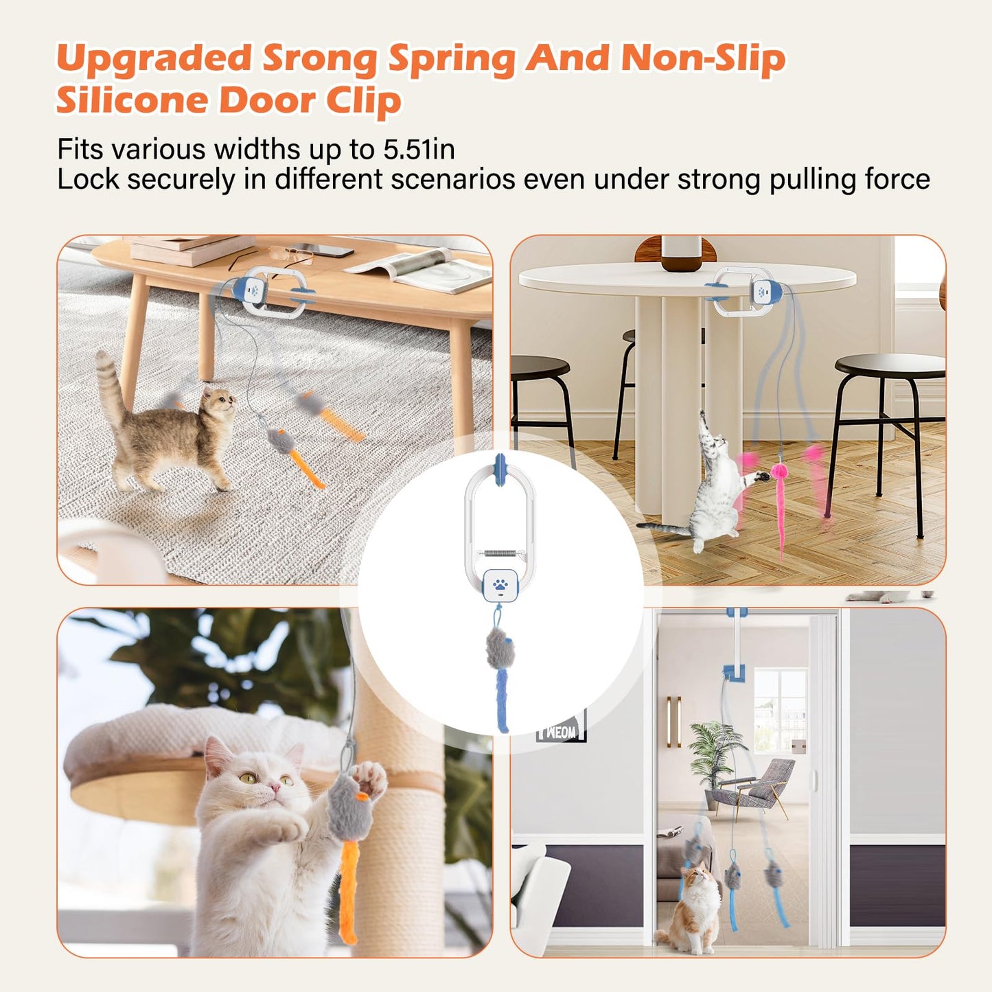 Interactive Cat Toy, Electric Cat Teaser, Door Clip, 2 Motion Modes,grey