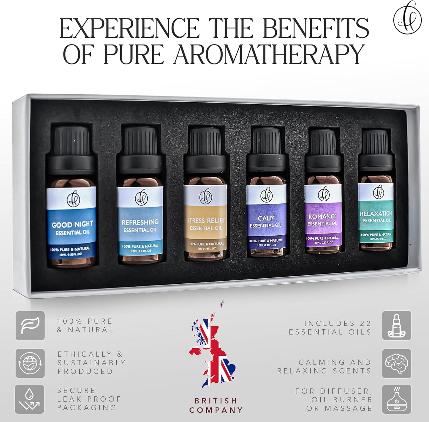 Home Luxury Point - Top 22 Essential Oil Blends – Gift Set - 100% Pure Natural - Pack of 6x10ml Premium Aromatherapy Oils for Diffuser, Oil Burner and Massage-Therapeutic and Relaxing Fragrance - Calm