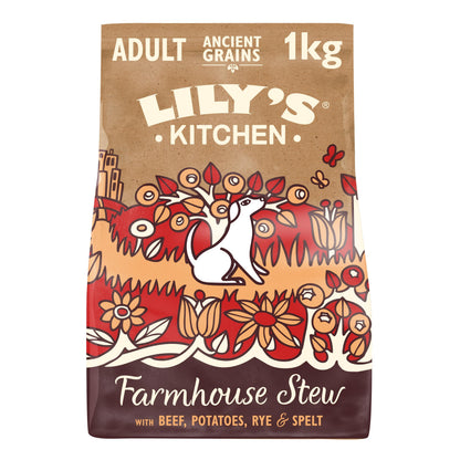 Natural Adult Dry Dog Food Beef Stew with Ancient Grains 1kg
