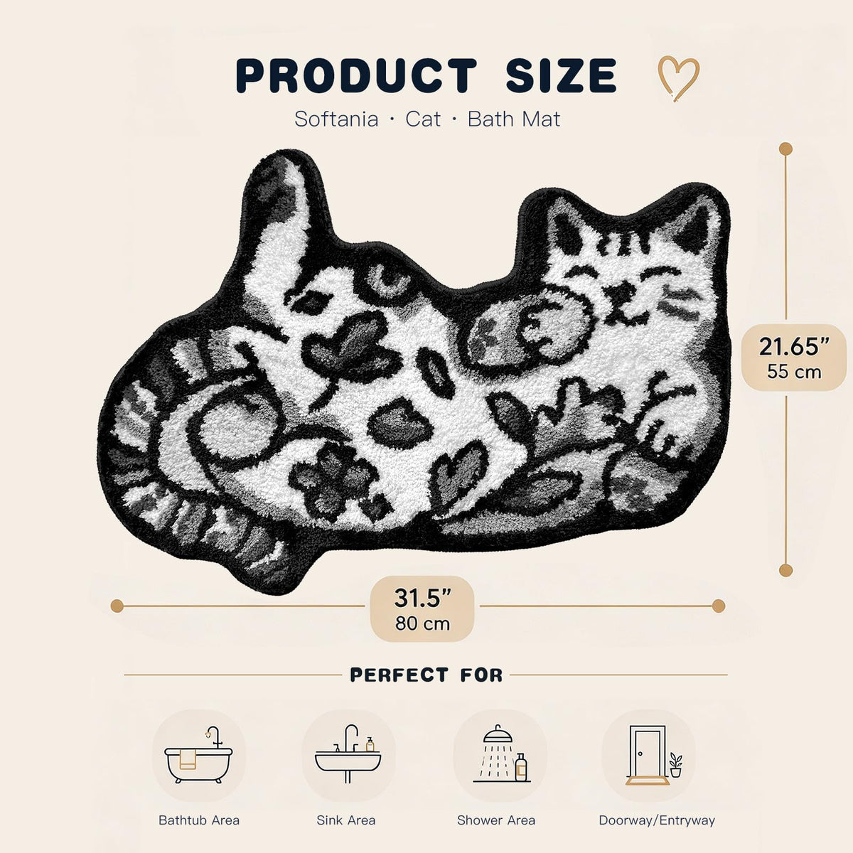 Cute Cat Bath Mat, Unique Blue Small Fun Bathroom Rug