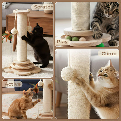 skylos 71cm Cat Scratching Post with Plush Resting Platform Natural Sisal,Anti-Tip,Easy Assembly,Grey
